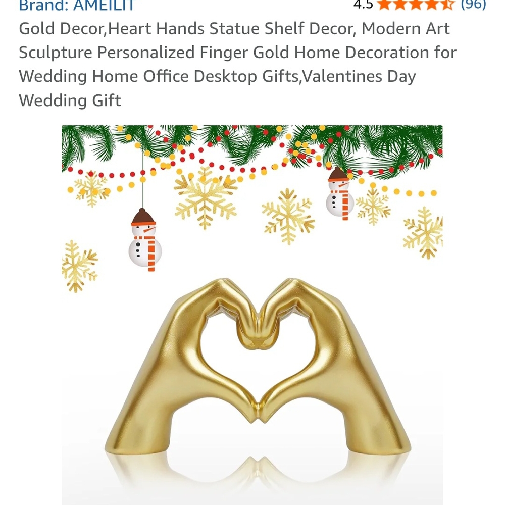 Gold Heart Hands Sculpture Decor
